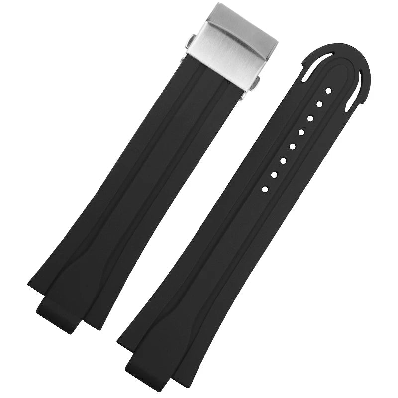 Rubber and silicone watch strap for diving sports, watch band, raised mouth, stainless steel, has a clasp, ORIS 7730 and 7740 series, 24x12mm