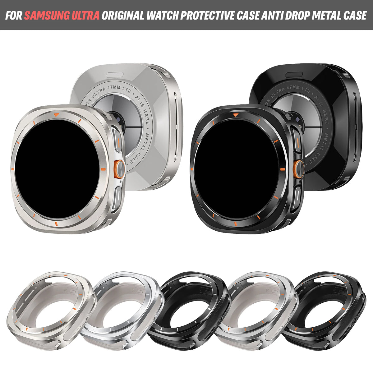 BUSKOZ 1/2pc Étui de protection en métal pour Samsung Galaxy Watch Ultra, sans film protecteur d'écran, accessoires