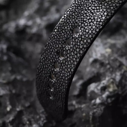Handmade Men's Beaded Fish Leather Watch Accessory Bracelet, Black, Grey, Soft and Wear-Resistant, 20mm, 22mm, 24mm