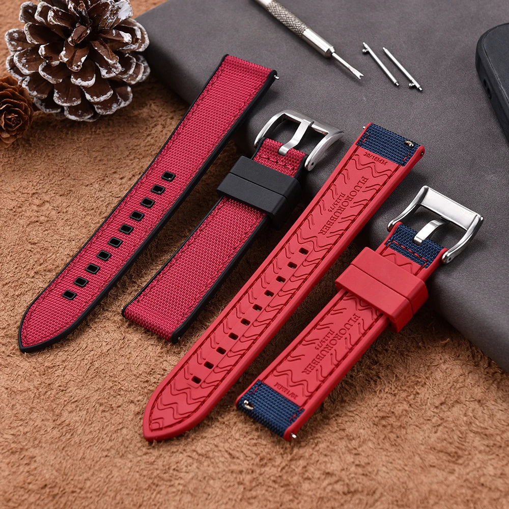 Bracelet de montre FKM en Nylon hybride de haute qualité 20mm 22mm bracelets de montre en caoutchouc fluoré en Nylon à dégagement rapide pour chaque marque montres de plongée