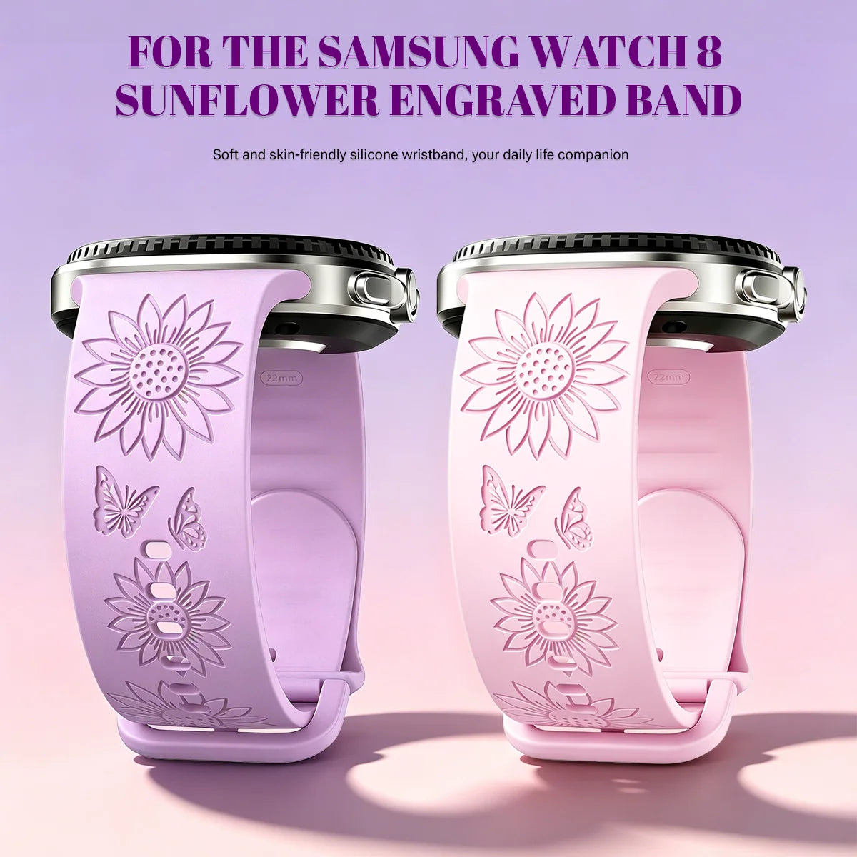Cinturino in silicone per Samsung Galaxy Watch 8/9, 44 40 mm, incisione a girasole, cinturino Galaxy Watch 8 Classic 46 mm