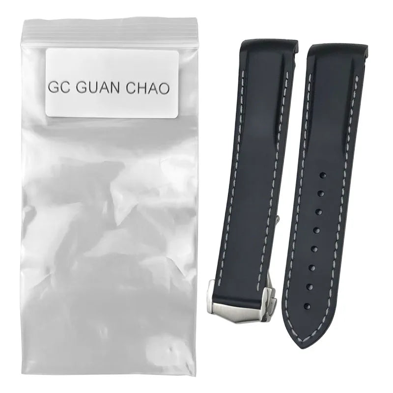 GC GUAN CHAO-Bracelet de Montre en Caoutchouc à Extrémité Incurvée, Souple, Noir, Bleu, Rouge, Orange, avec Structure Pliable en Métal, 20mm, 21mm, 22mm, 19mm