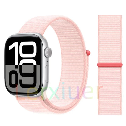 适用于 Apple Watch 46mm 44mm 45mm 40mm 41mm 42mm 的尼龙回环表带，适配 iWatch 系列 11 10 9 SE 8 7 6 5 4 Ultra 3 2 49mm