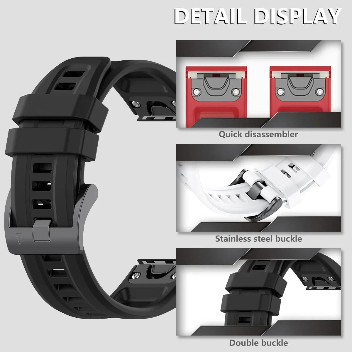 Quick-fit Silicone Strap, 26mm 22mm 20mm, for Garmin Tactix 8/Fenix 8 51mm 47mm 43mm, Durable Garmin Enduro3/Fenix 7S E 7X Strap