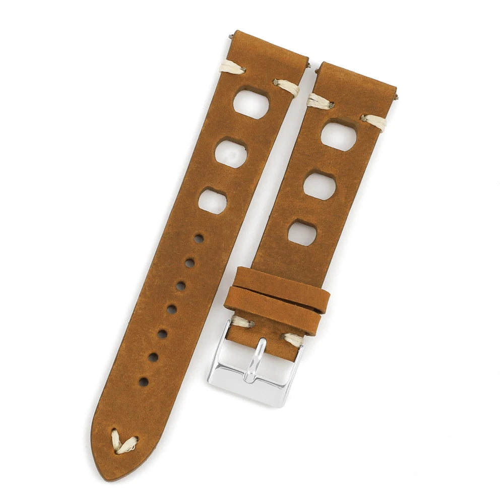 Men's Retro Crazy Horse Leather Watch Strap, 18mm 19mm 20mm 21mm 22mm, Three-Hole, Quick Release