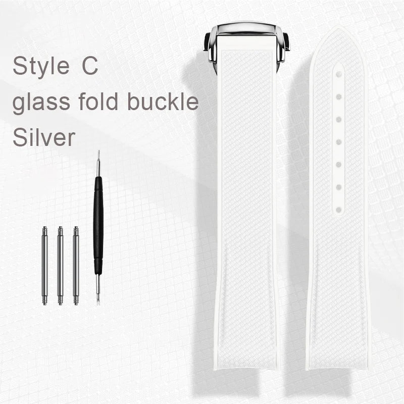White rubber watch strap for Omega X Swatch, MoonSwatch, Constellation, waterproof, sport, watch band, curved end band, 20mm