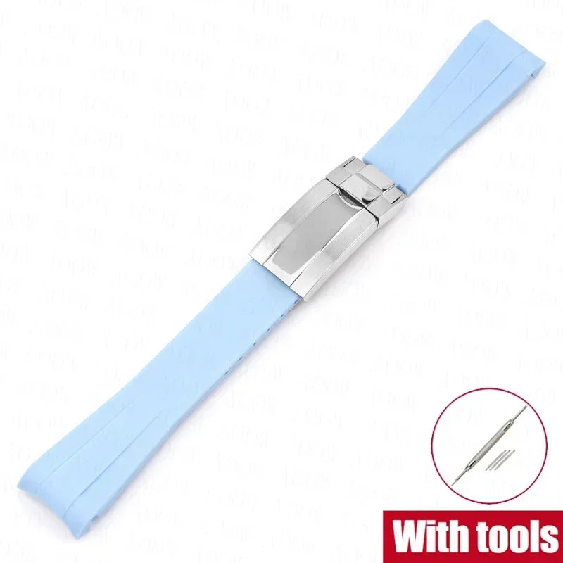 Curved Rubber Watch Strap for Omega x Swatch MoonSwatch, 20mm Folding Clasp for Men and Women, TPU Replacement Band for Rolex Submariner