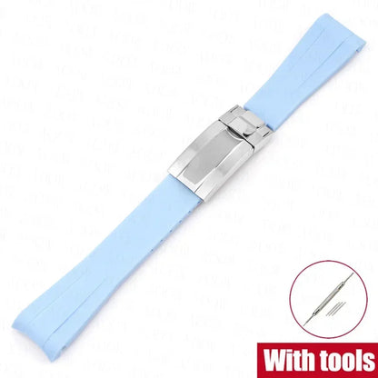 Curved Rubber Watch Strap for Omega x Swatch MoonSwatch, 20mm Folding Clasp for Men and Women, TPU Replacement Band for Rolex Submariner