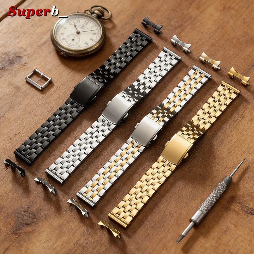 Bracelet de montre en acier inoxydable, 12mm 14mm 16mm 18mm 20mm 22mm 24mm, Bracelet métallique universel pour hommes et femmes, remplacement des sangles à boucle pliante
