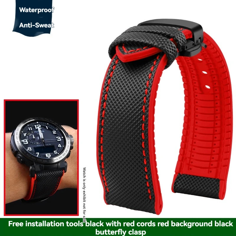 Cinturino per orologio in gomma e nylon per Casio PROTREK PRG-600YB PRG-650 PRW-6600 - Cinturino sportivo in tela e silicone da 24 mm