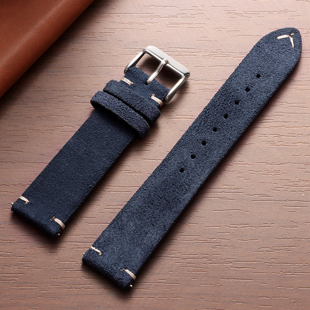 Bracelet de montre Vintage en cuir suédé, bracelet de montre en cuir de veau à dégagement rapide, 14/16/18/19/20/21/22mm, bracelet de remplacement avec boucle ardillon