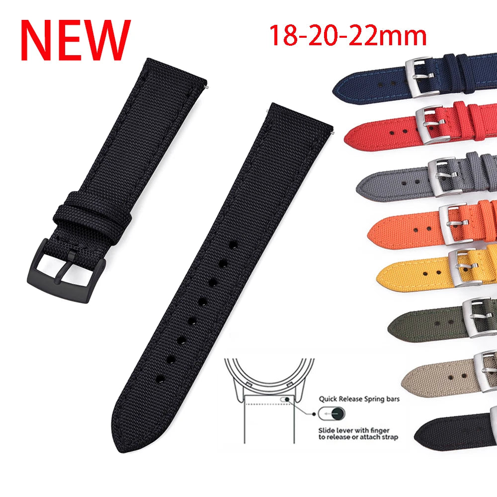 Leather and Nylon Watch Strap for Men and Women, 18mm 20mm 22mm, Quick Release, Universal, Suitable for Traditional Smartwatches