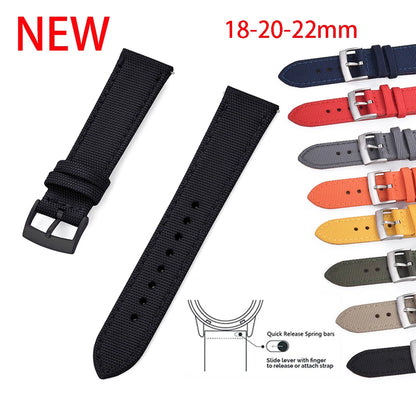 Leather and Nylon Watch Strap for Men and Women, 18mm 20mm 22mm, Quick Release, Universal, Suitable for Traditional Smartwatches