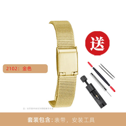 6mm 8mm 10mm 12mm 14mm 16mm Ladies Stainless Steel Buckle Mesh Watch Band Ultra-Thin Steel Bracelet Small Size Chain Width