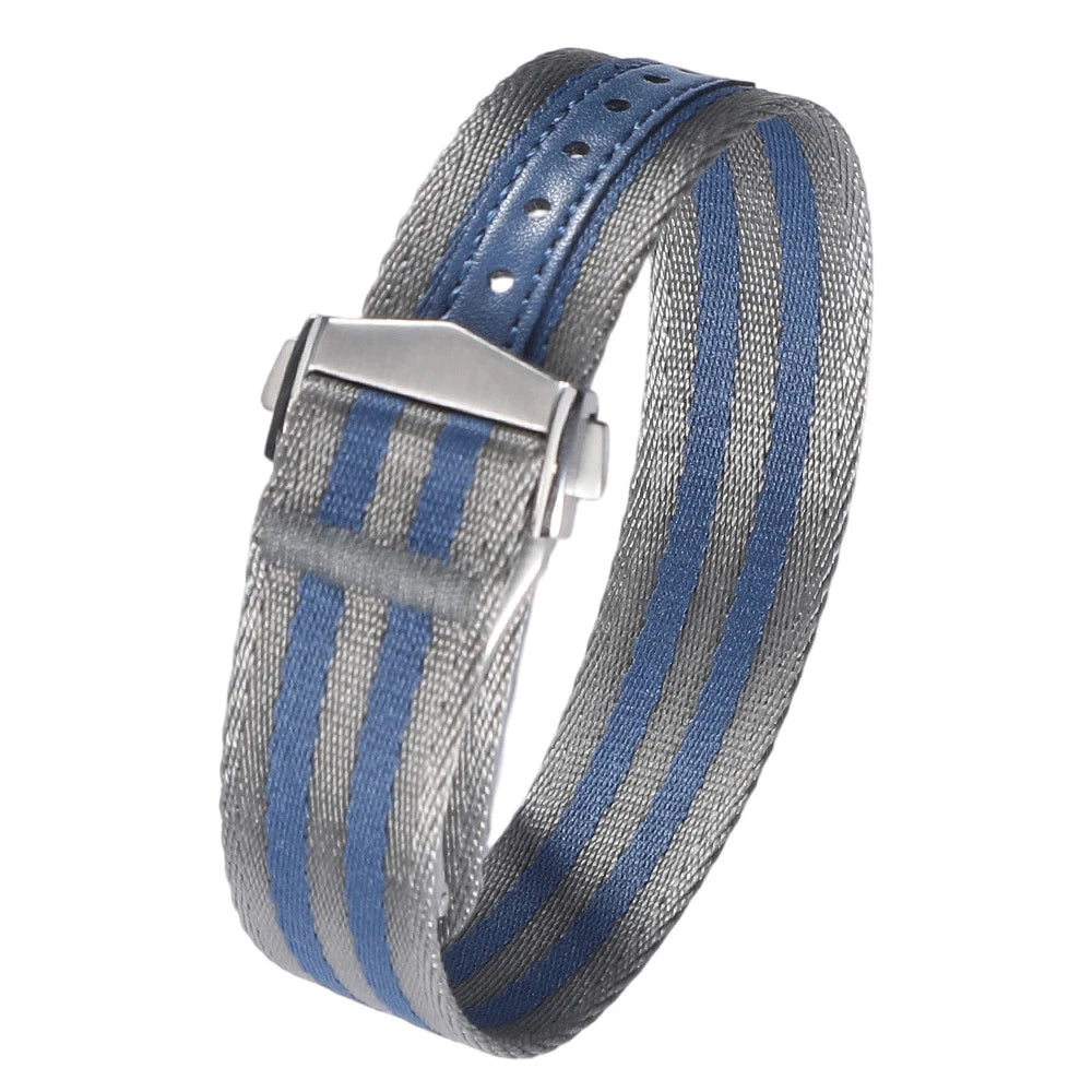 Cinturino per orologio classico in morbido nylon con fibbia deployante 20mm 22mm, in tessuto di cintura di sicurezza premium con chiusura pieghevole per Omega