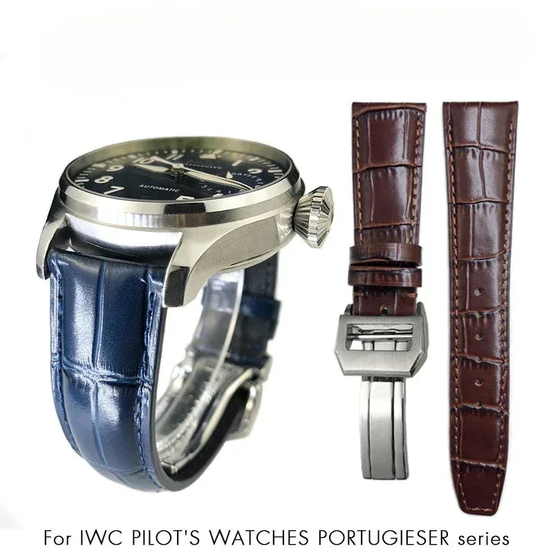 Bracelet de montre en cuir de vache véritable pour hommes, 20mm 21mm 22mm, pour IWC Portugieser Pilot montres Portofino marron noir bleu