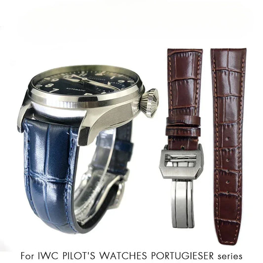 Bracelet de montre en cuir de vache véritable pour hommes, 20mm 21mm 22mm, pour IWC Portugieser Pilot montres Portofino marron noir bleu