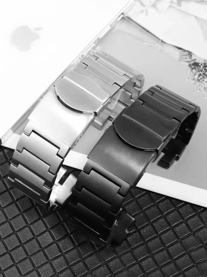 Bracelet de montre en acier inoxydable, solide, 23mm, argent noir, pour Swatch hommes, Irony, grande taille, boucle pliante, accessoires
