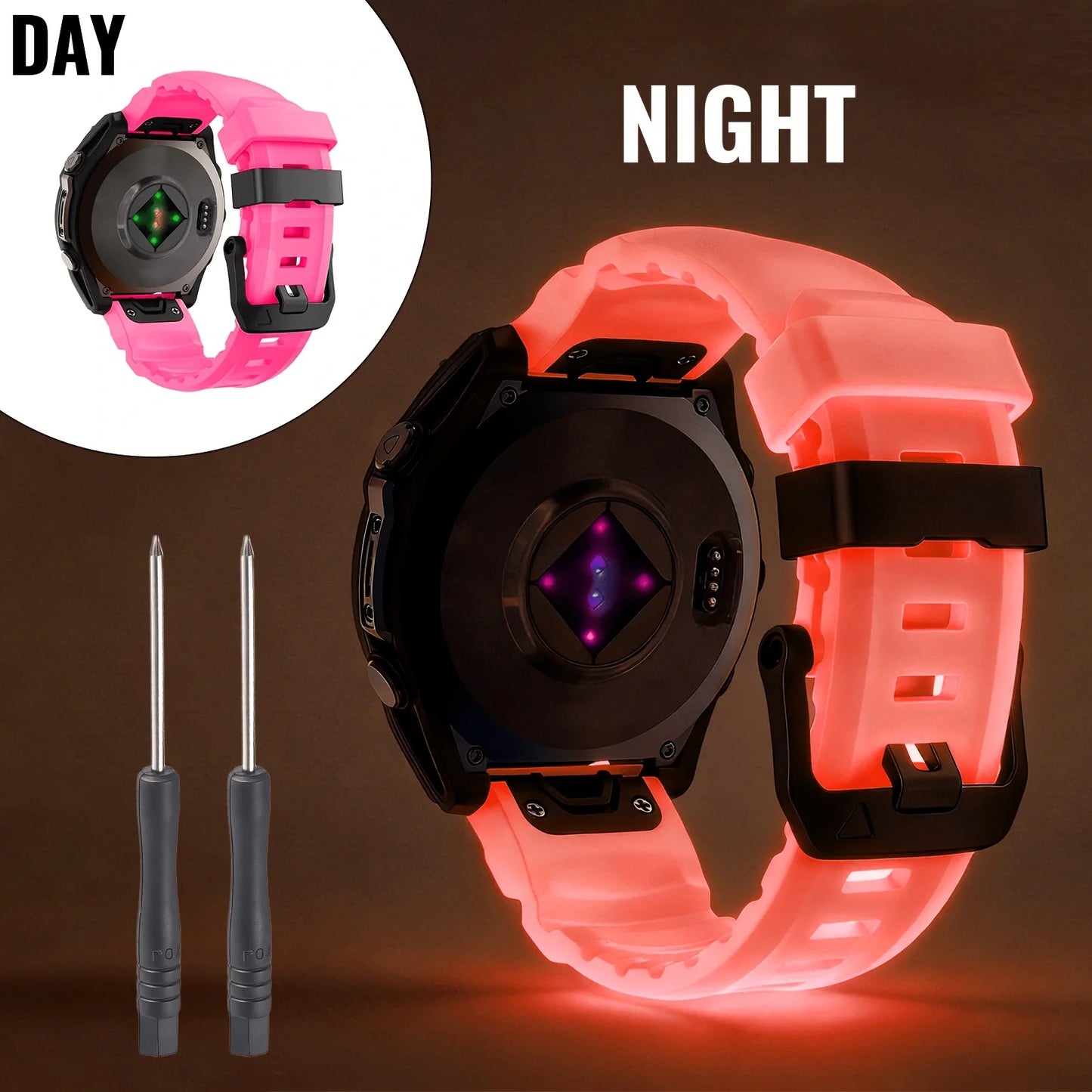 Cinturino per orologio in silicone luminoso, 22/26mm, per Garmin Fenix 5X/5X Plus/6/6X Pro/6X/7X/8(47/51mm)//Tactix Delta/EPIX Pro 51mm/Enduro 3