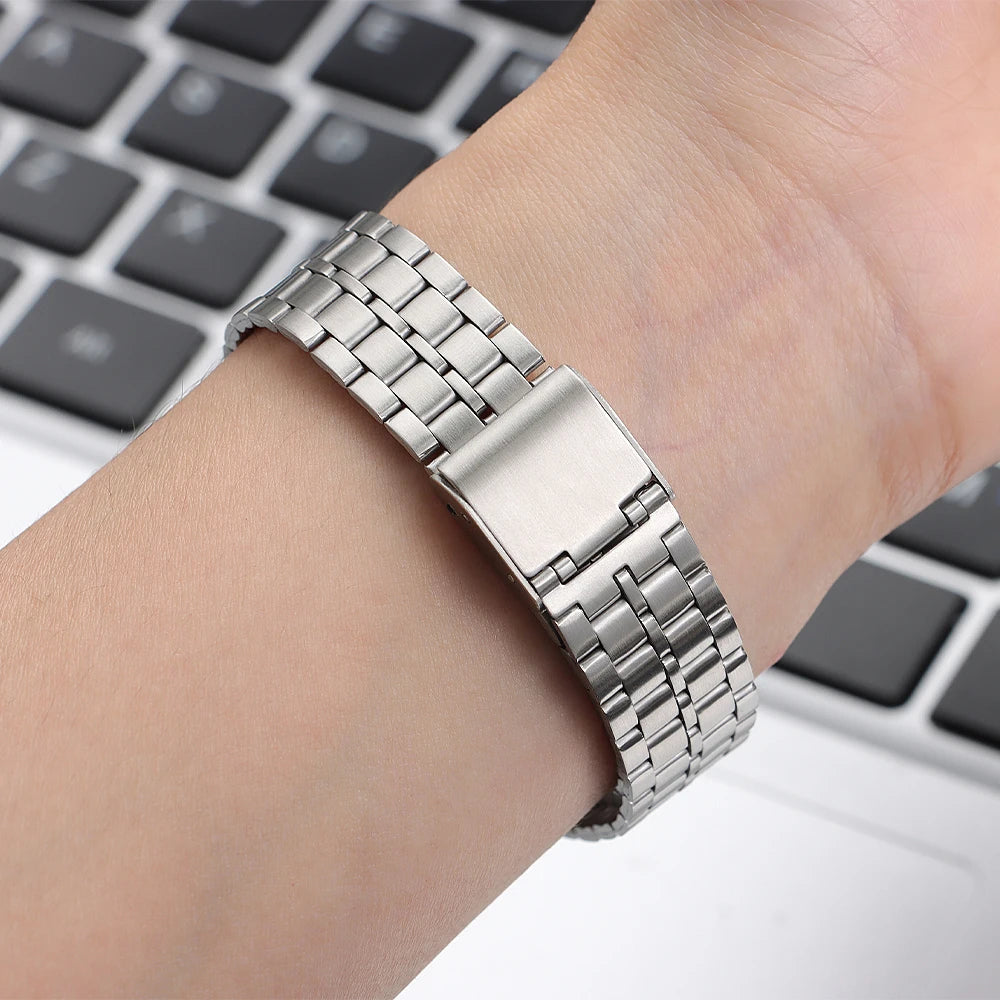 Unisex stainless steel watch band, 18mm, for CASIO F91W F105 F108 A158 A159 A168 AE1200 1300, Ultra-thin