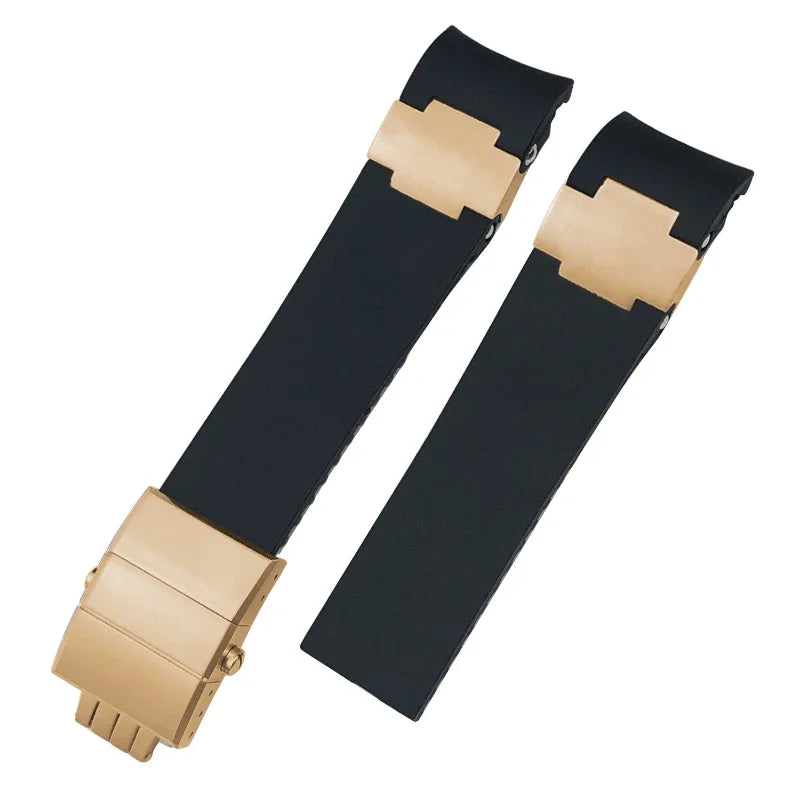 Cinturini per orologio in gomma siliconica da 22 mm compatibili con Ulysse Nardin Diver, chiusura deployante color argento o oro rosa, cinturino nero o blu