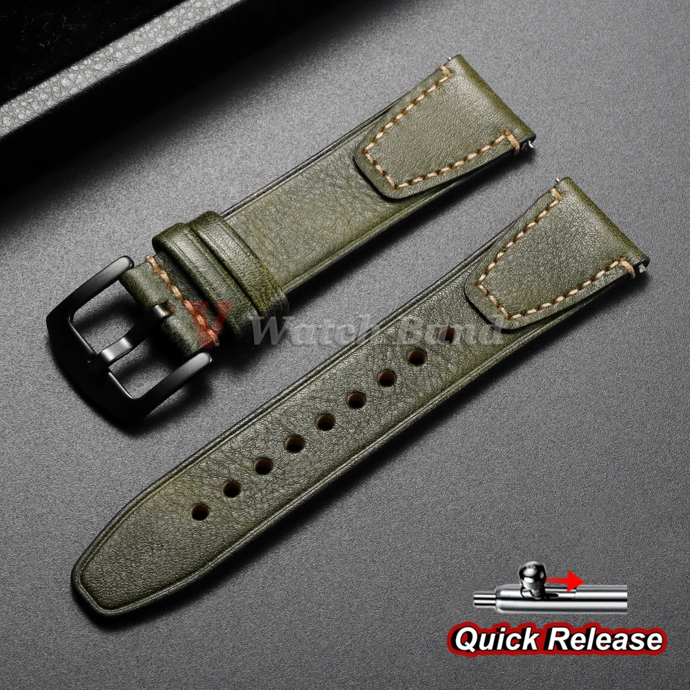 Bracelet de montre en cuir de vache véritable vintage 18mm 20mm 22mm, à dégagement rapide, universel, style rétro, pour femmes et hommes