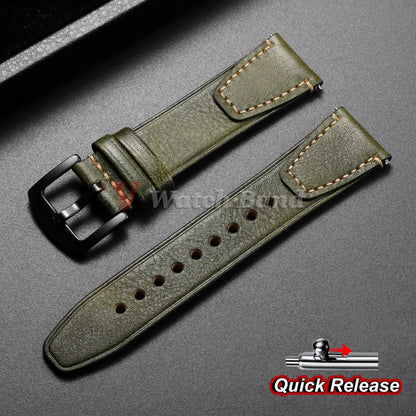 Bracelet de montre en cuir de vache véritable vintage 18mm 20mm 22mm, à dégagement rapide, universel, style rétro, pour femmes et hommes