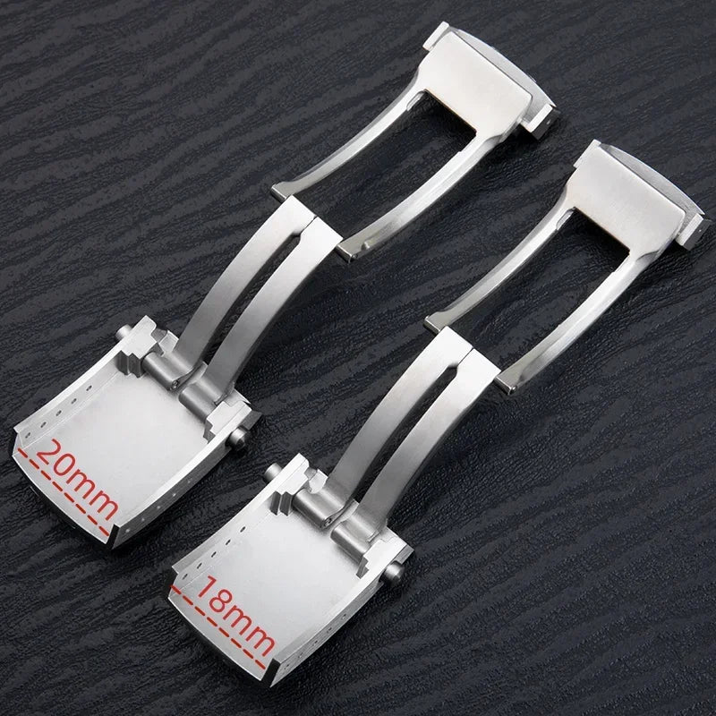 Universal Double Push Button Folding Buckle, 316L Stainless Steel Clasp for Breitling Rubber and Silicone Strap, Two Identical Straps