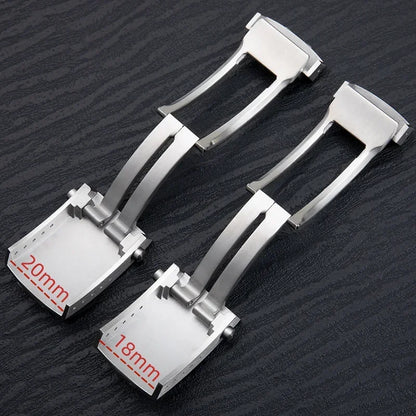 Universal Double Push Button Folding Buckle, 316L Stainless Steel Clasp for Breitling Rubber and Silicone Strap, Two Identical Straps
