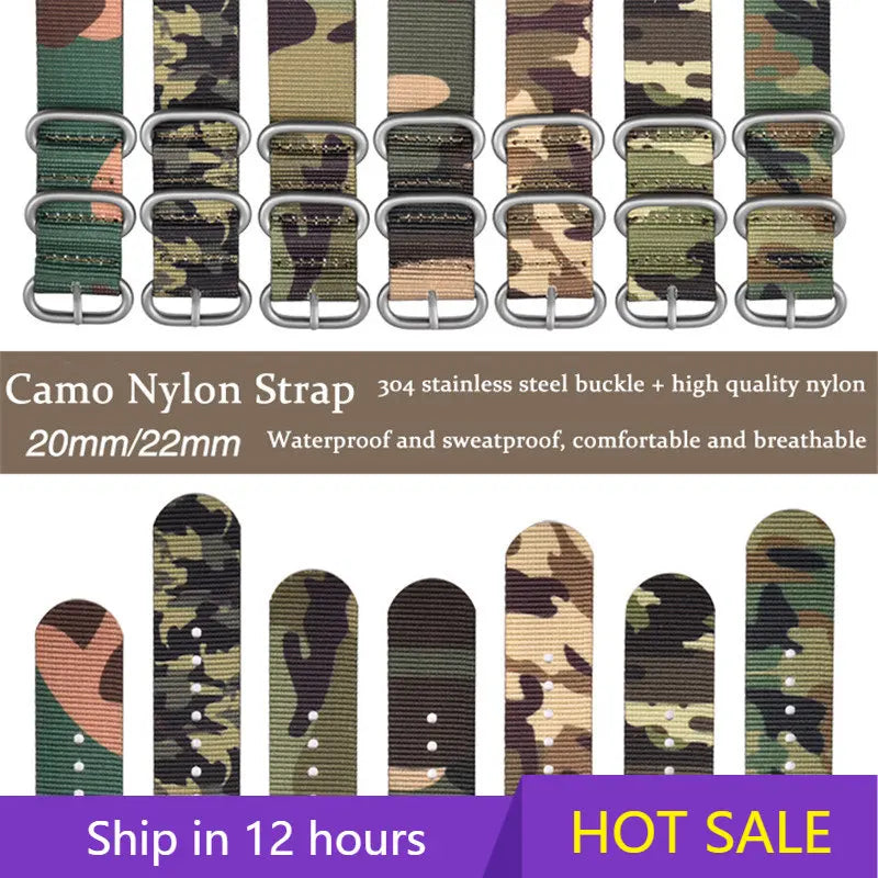 Haute qualité Camouflage cinq anneaux bracelet en Nylon bracelet de sport 20MM 22MM décontracté hommes femmes montre accessoires