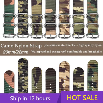 Haute qualité Camouflage cinq anneaux bracelet en Nylon bracelet de sport 20MM 22MM décontracté hommes femmes montre accessoires