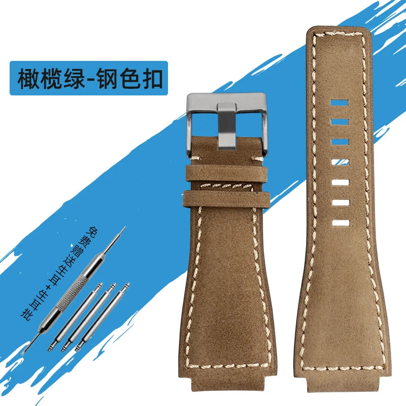 34*24mm Convex Pour Bell & Ross B & R BR-01 BR-03 High Quality Genuine Leather Strap Men's Watch Bands for BR01 BR03 Strap