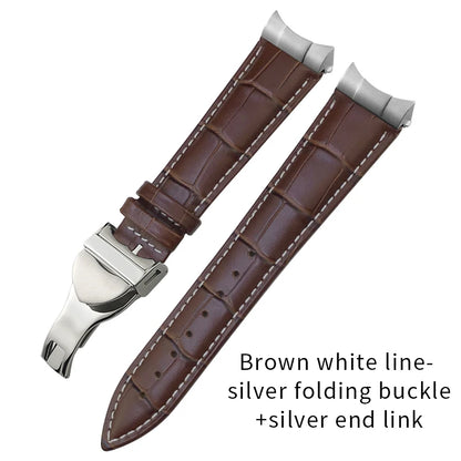 Curved End Genuine Leather Watch Strap, Crocodile Pattern Cowhide Metal Link for Tudor Black Bay 1958 20mm 22mm, Watch Band Tools
