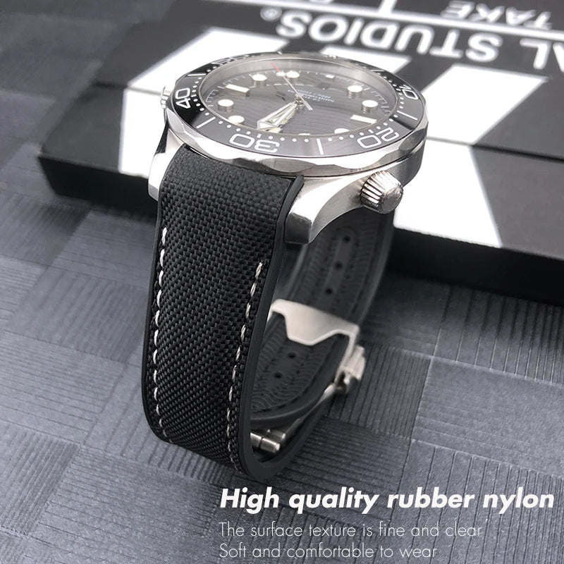 Cinturino per orologio da uomo in gomma nylon, cinturino in silicone, compatibile con Omega Seamaster 300, Moonwatch, Planet Ocean, 20mm, 21mm, 22mm, 19mm