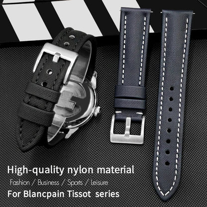 Bracelet de montre à dégagement rapide en nylon et cuir, 23mm, 24mm, 22mm, 21mm, 20mm, 19mm, 18mm, pour Blancpain Fifty Fathoms Tissot 1853