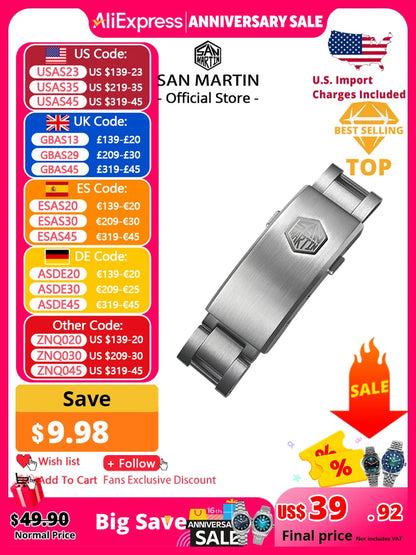 San Martin-Fermoir réglable pour bracelet de montre, non universel, modèle spécifié de 16mm