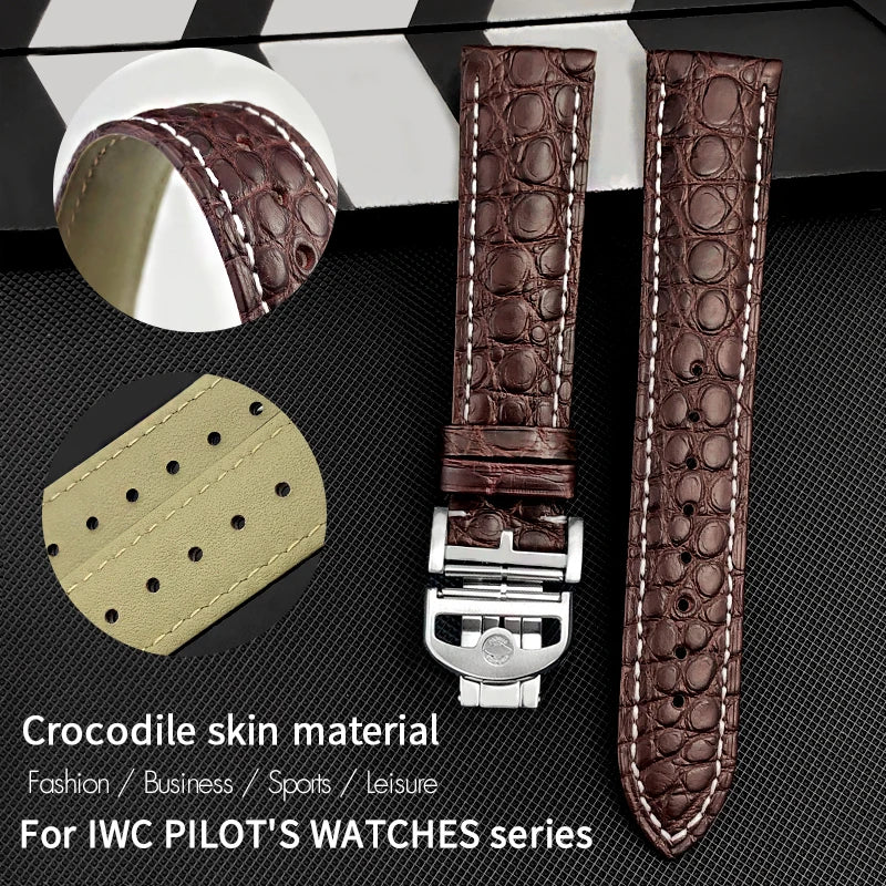 Cinturino di ricambio in vera pelle di alligatore americano per orologi IWC Big Pilot Mark 18 Portofino 19mm 20mm 21mm 22mm, cinturino in coccodrillo