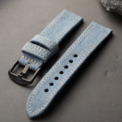 Handmade Japanese Okayama Denim Watch Strap, 20 22 24 26MM, Rugged Double Layer Style, Suitable for Mountain Watches