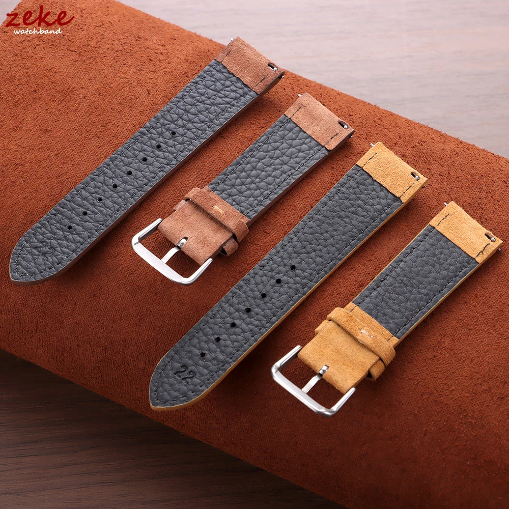 Vintage Suede and Cowhide Watch Strap, 18mm 19mm 20mm 22mm, Quick Release Watch Band for Men and Women, Universal Strap