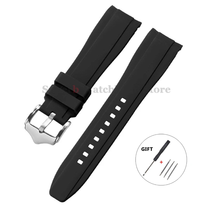 Bracelet de montre en Silicone à extrémité incurvée pour Rolex 20mm 22mm, Bracelet en caoutchouc de haute qualité pour Bracelet Omega, étanche