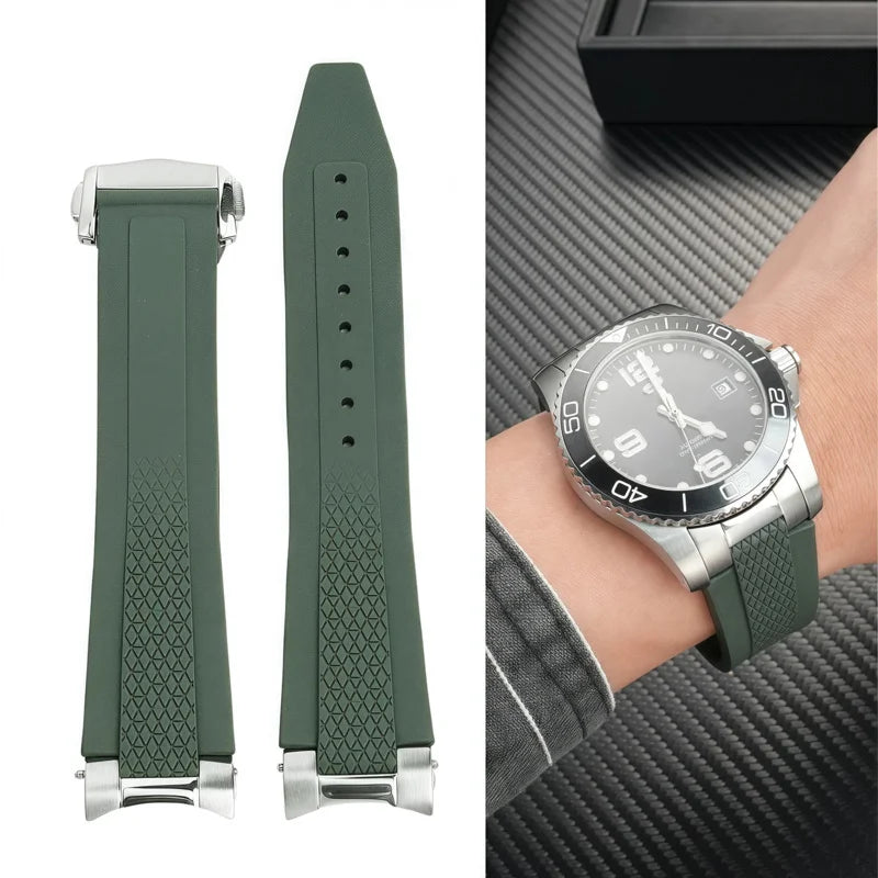 Nouveau bracelet de montre en caoutchouc fluoré hydroconquest L3.781/L3.883.4 bracelet de montre de sport Conquest + interface métallique 21mm