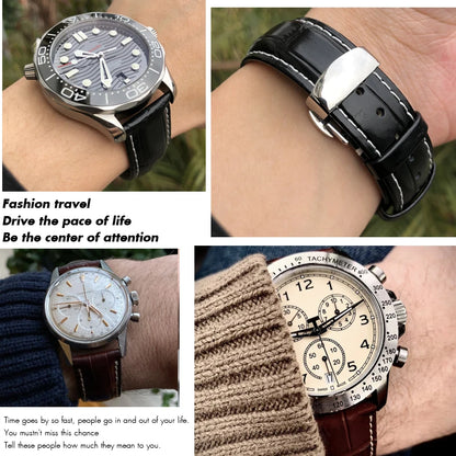 Bracelet de montre en cuir véritable pour Omega Tissot Longines, bracelet en cuir de vachette, fermoir papillon O SEIKO, acity, 14mm, 16mm, 18mm, 19mm, 20mm, 21mm, 22mm