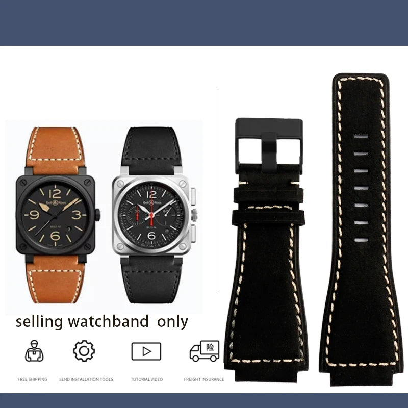 Cinturino in vera pelle da uomo, accessori speciali per orologi, cinturino da 24 mm, serie BELL ROSS BR01 BR03