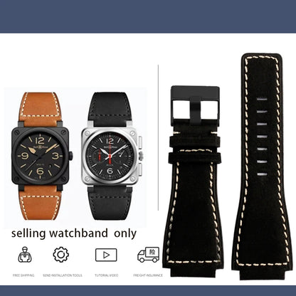 Cinturino in vera pelle da uomo, accessori speciali per orologi, cinturino da 24 mm, serie BELL ROSS BR01 BR03