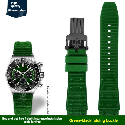 22mm 24mm FKM Viton Rubber Strap for Breitling Super Chronomat B01 44 Avenger, Waterproof Fluororubber Watch Band for Men
