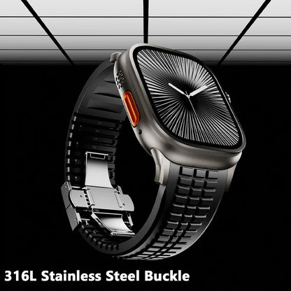 Bracelet de sport en Silicone pour Apple Watch Ultra 3/2, 49mm 46mm 45mm 44mm, Bracelet en métal de luxe pour iWatch série 11 10 9 8 7 Se