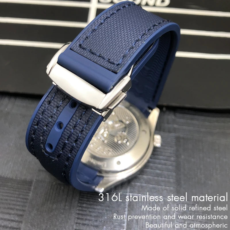 Nueva correa de reloj de caucho compuesto de piel de vaca y tela de nailon, adecuada para Omega Seamaster 300 Planet Ocean 600, 22 mm, 21 mm, 20 mm, 19 mm, correa de reloj