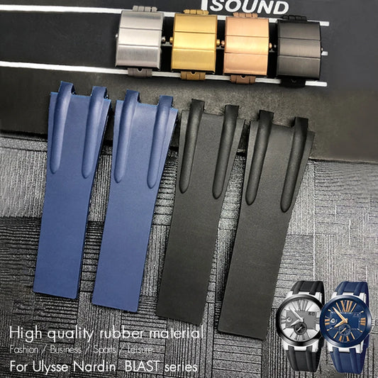 Cinturino per orologio in gomma siliconica 26 mm x 20 mm, adatto per Ulysse Nardin, nero, blu, marrone, impermeabile, fibbia deployante in acciaio, strumenti da polso