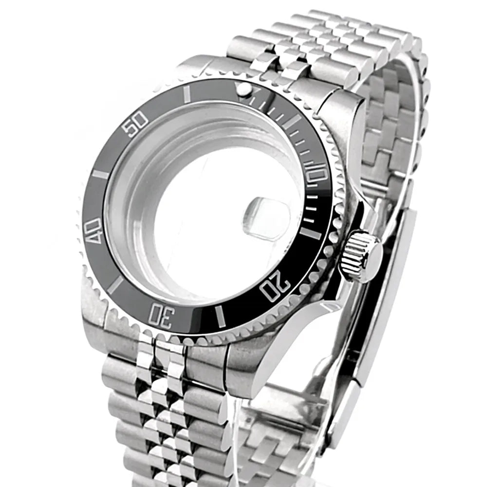 Cassa per orologio secondario in argento di alta qualità, 40,5 mm, adatta per NH-35/36, vetro zaffiro, cassa in metallo, parti e accessori resistenti all'acqua fino a 50 bar