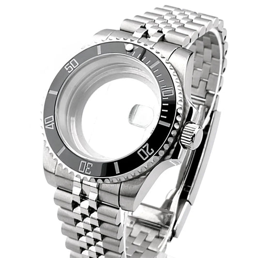 Cassa per orologio secondario in argento di alta qualità, 40,5 mm, adatta per NH-35/36, vetro zaffiro, cassa in metallo, parti e accessori resistenti all'acqua fino a 50 bar